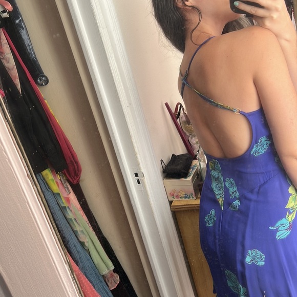 💙 VINTAGE BETSEY JOHNSON RARE PRINT MIDI SLIP BIAS CUT FLORAL DRESS XS S M - Picture 8 of 8